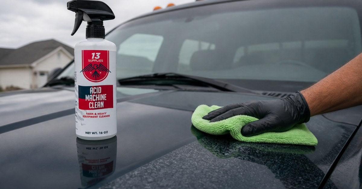 cleaning water spots off truck with acid machine clean