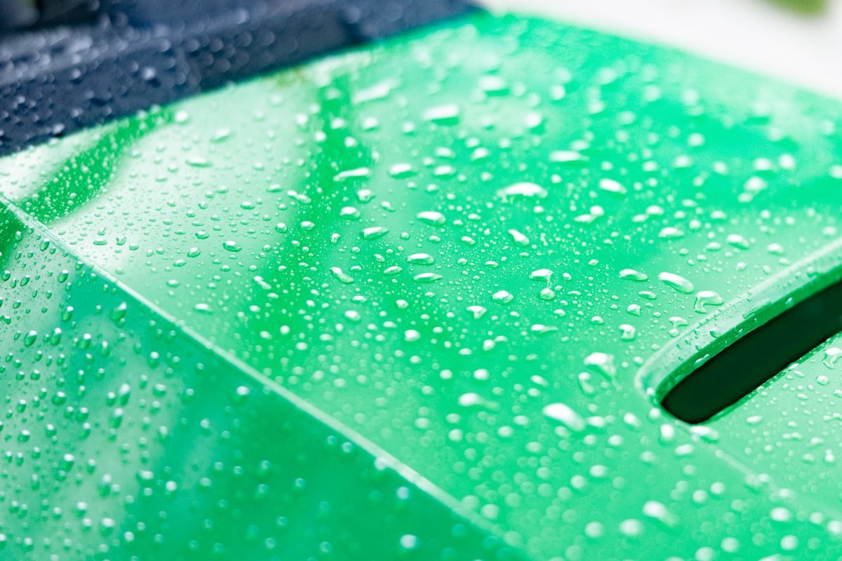 Water beading on paint protected with Defender ceramic sealant