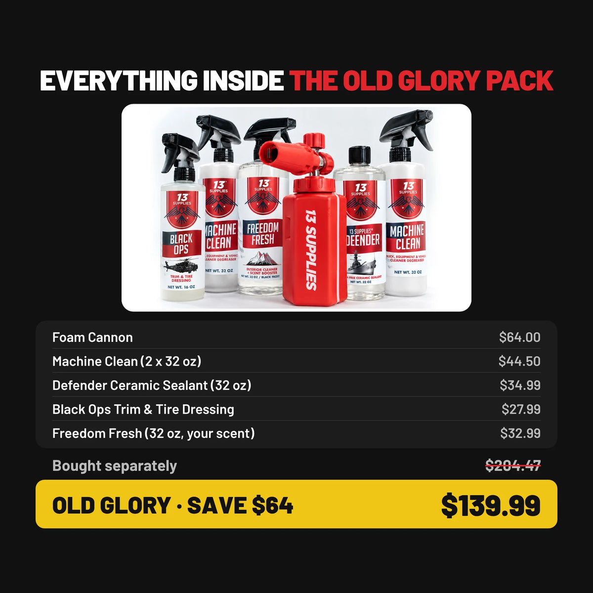 Everything inside the Old Glory Pack with individual prices, $204.47 bought separately vs $139.99