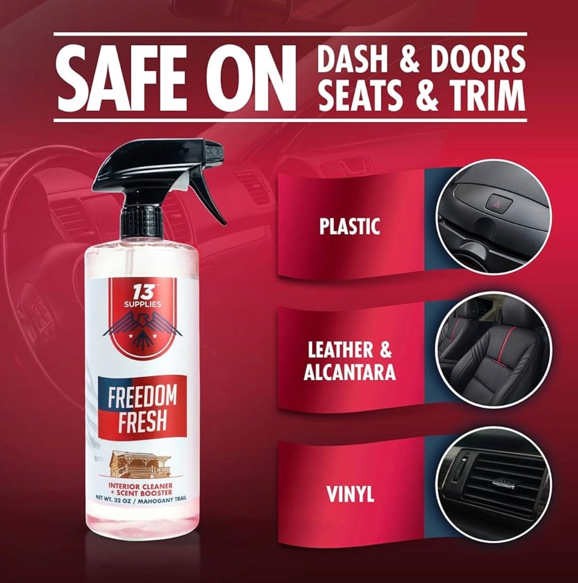Cleaning a car interior with Freedom Fresh all-purpose interior cleaner